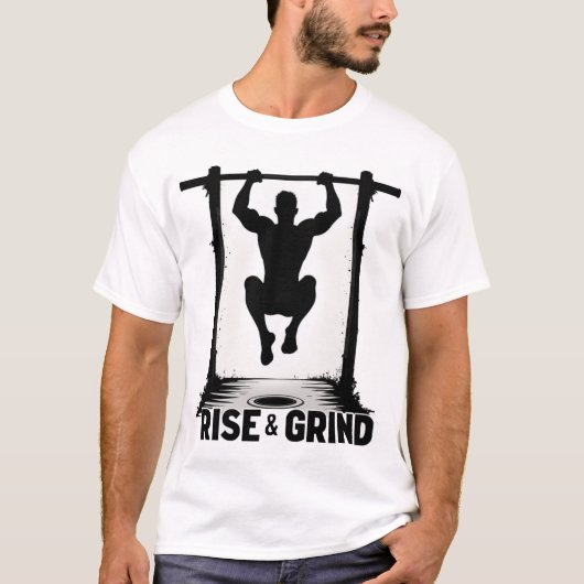 Rise & Grind | Intense Calisthenics Pull-Up Silhou T-shirt (Voorkant)