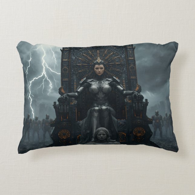 Rise of the AI Empress: Sci fi Cyberpunk Pillow Accent Kussen (Voorkant)