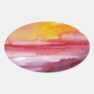 Rise - Rood Abstract Ombre Waterverf Sunsrise Ovale Sticker