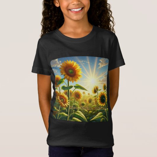 Rise Shine Bloom – Zonnebloem Inspirerend T-shirt (Voorkant)