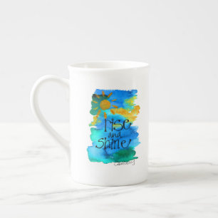 Rise & Shine Blue Sky Hand geschilderd Porselein Kop