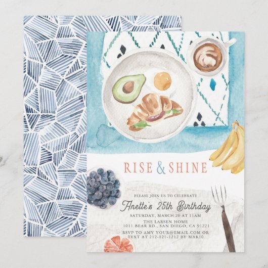 Rise & Shine Brunch PJ Waterverf Birthday Kaart (Voorkant / Achterkant)