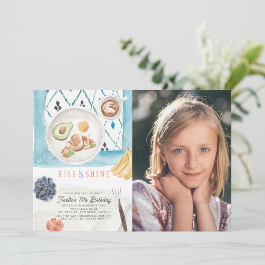 Rise & Shine Brunch Waterverf Kinderen Birthday Fo Kaart (Staand voorkant)