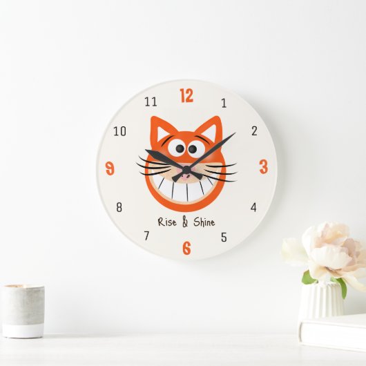 Rise & Shine – Lachende Oranje Kat Grote Klok (Huis)