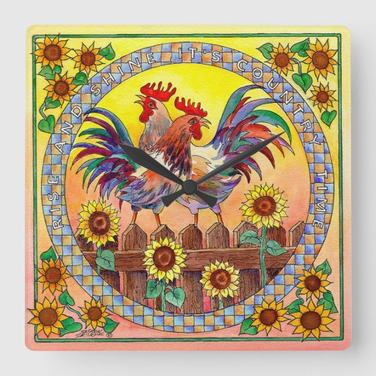 RISE & SHINE ROOSTER DOOR SHARON SHARPE VIERKANTE KLOK (Voorkant)