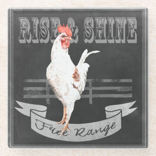 Rise & Shine Rooster Glazen Onderzetter (Voorkant)