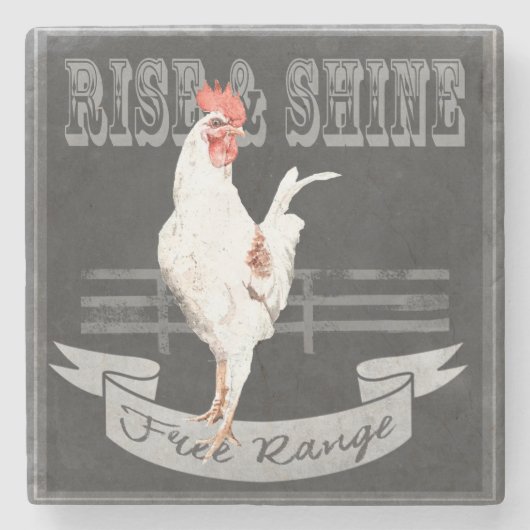 Rise & Shine Rooster Stenen Onderzetter (Voorkant)