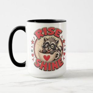 Rise & Shine Wasbeer Koffieliefhebber Illustratie Mok