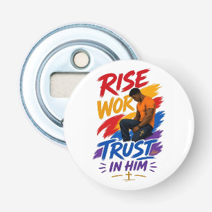 Rise Work Trust In Him Grafisch Dames T-Shirt Button Flesopener