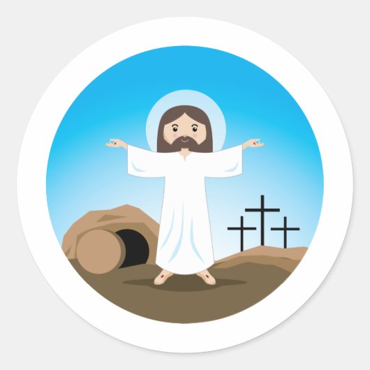 Risen Christus Ronde Sticker (Voorkant)