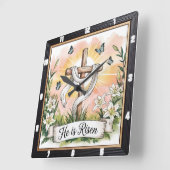 Risen Cross Lelies Pasen Vierkante Klok (Hoek)