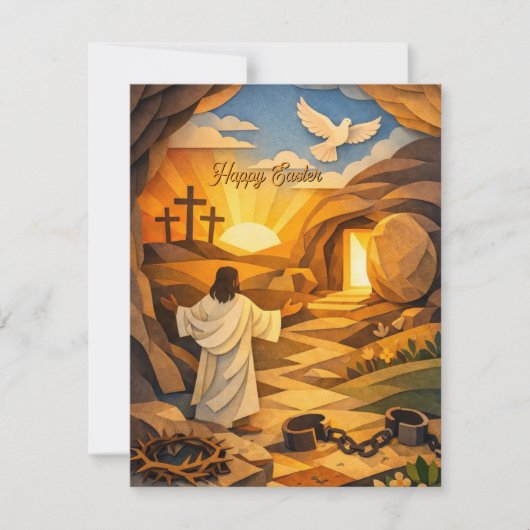 Risen Jesus Empty Tomb 3D Easter Flat Card (Voorkant)