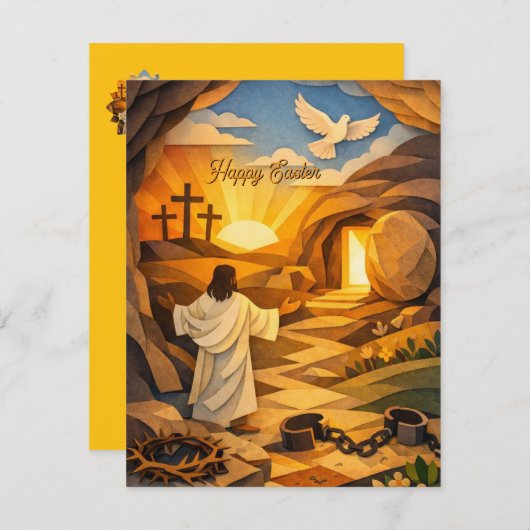 Risen Jesus Empty Tomb 3D Easter Flat Card (Voorkant / Achterkant)