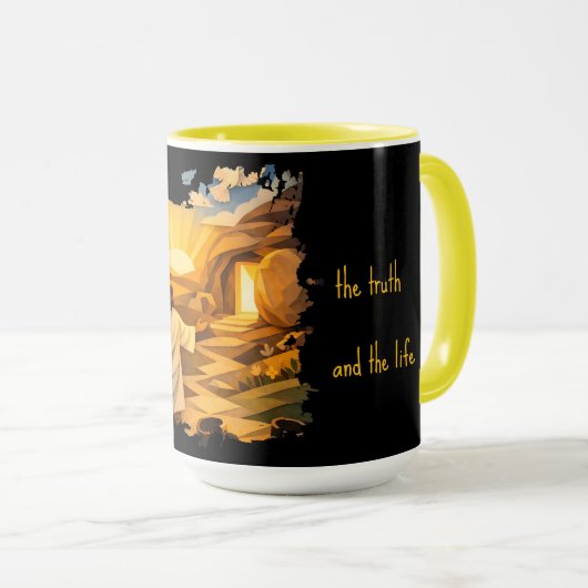 Risen Jesus Empty Tomb 3D Papercut 15oz Coffee Mug Mok (Voorkant rechts)