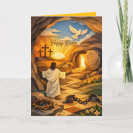 Risen Jesus Empty Tomb 3D Papercut Easter Card Kaart