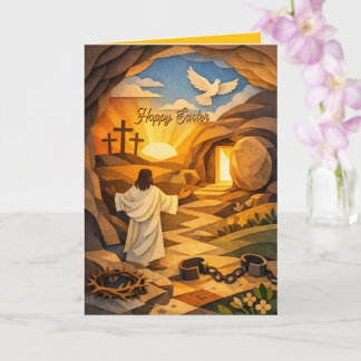 Risen Jesus Empty Tomb 3D Papercut Easter Card Kaart