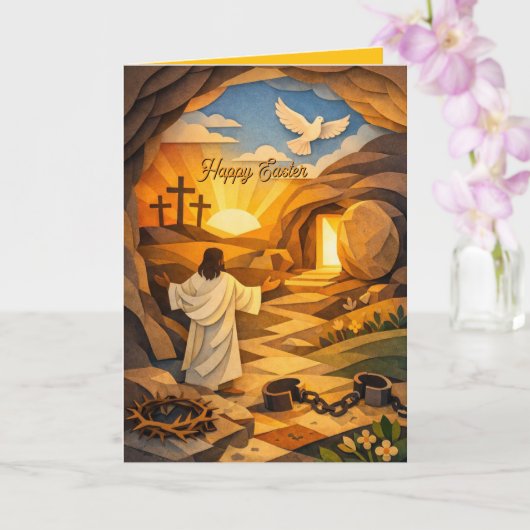 Risen Jesus Empty Tomb 3D Papercut Easter Card Kaart (Orchidee)