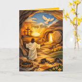 Risen Jesus Empty Tomb 3D Papercut Easter Card Kaart (Gele Bloem)