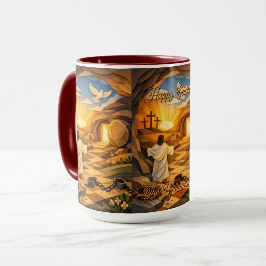 Risen Jesus Empty Tomb 3D Papercut Easter Combo Mok (Voorkant links)