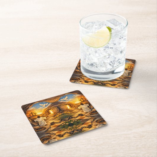 Risen Jesus Empty Tomb 3D Papercut Easter Kartonnen Onderzetters (Insitu)