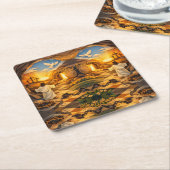 Risen Jesus Empty Tomb 3D Papercut Easter Kartonnen Onderzetters (Schuin)