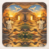 Risen Jesus Empty Tomb 3D Papercut Easter Kartonnen Onderzetters (Voorkant)