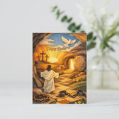 Risen Jesus Empty Tomb 3D Papercut Easter Postcard Briefkaart (Staand voorkant)