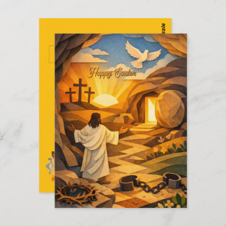 Risen Jesus Empty Tomb 3D Papercut Easter Postcard Briefkaart