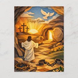 Risen Jesus Empty Tomb 3D Papercut Easter Postcard Briefkaart