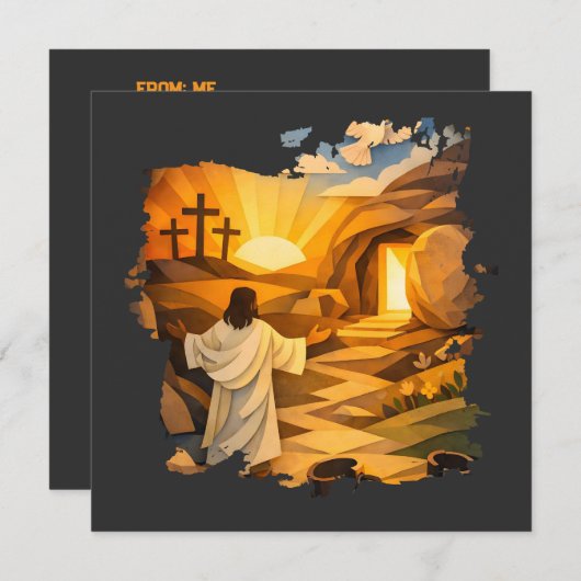 Risen Jesus Empty Tomb Papercut Easter Flat Card (Voorkant / Achterkant)