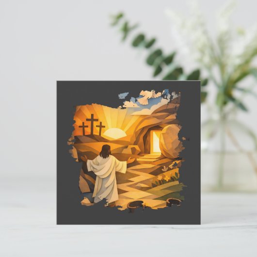 Risen Jesus Empty Tomb Papercut Easter Flat Card (Staand voorkant)