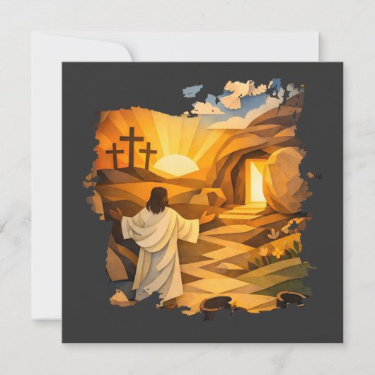 Risen Jesus Empty Tomb Papercut Easter Flat Card (Voorkant)