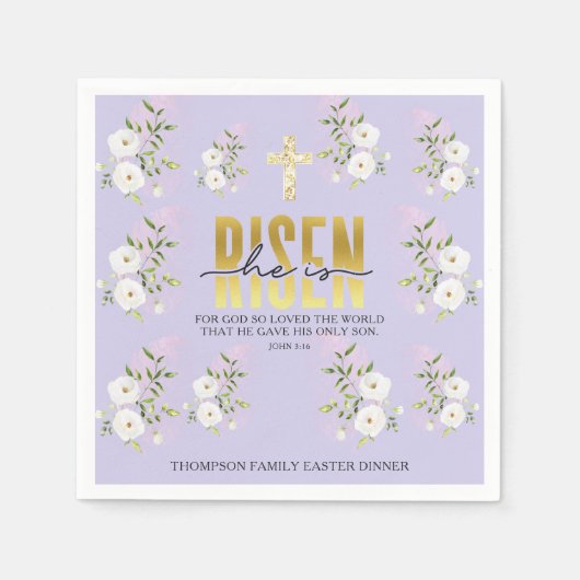Risen Religieus Christelijk Quote Lavendel Pasen Servet (Voorkant)