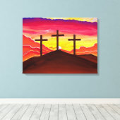 Risen zoals hij zei drie kruisen Paascanvas kunst Canvas Afdruk (Insitu (Houten vloer))