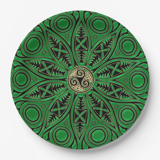 rish Green Celtic Trisangers Mandala Papieren Bordje (Voorkant)
