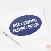 Risico = Reward, Passie = Uitbetaling Ovale Sticker (Envelop)