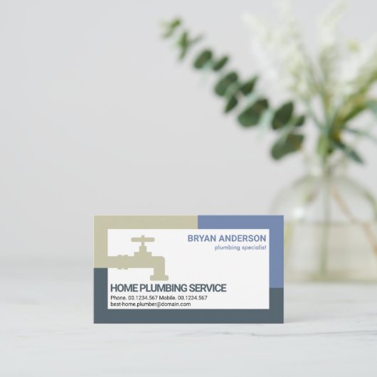 Rising Blue Water Faucet Border Plummer Visitekaartje (Staand voorkant)