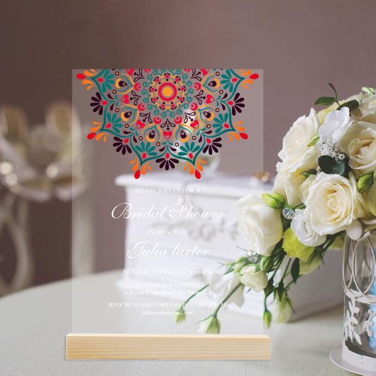 Rising Boho Indian Fusion Floral Mandala Wedding Acryl Uitnodigingen