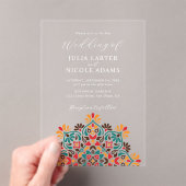 Rising Boho Indian Fusion Floral Mandala Wedding Acryl Uitnodigingen (Insitu (Draagbaar))