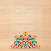 Rising Boho Indian Fusion Floral Mandala Wedding Acryl Uitnodigingen (Voorkant)
