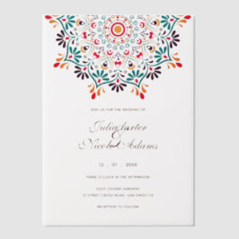 Rising Boho Indian Fusion Floral Mandala Wedding Vellum Uitnodigingen