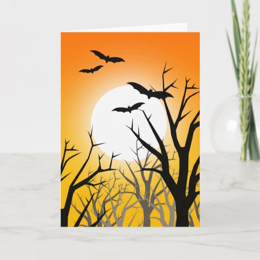 Rising Moon and Bats Halloween Kaart (Voorkant)
