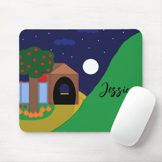 Rising Moon met appelboom en berg Muismat (Met muis)