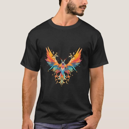 Rising Phoenix Fire Kleurrijke Vogel Open Vleugel T-shirt (Voorkant)