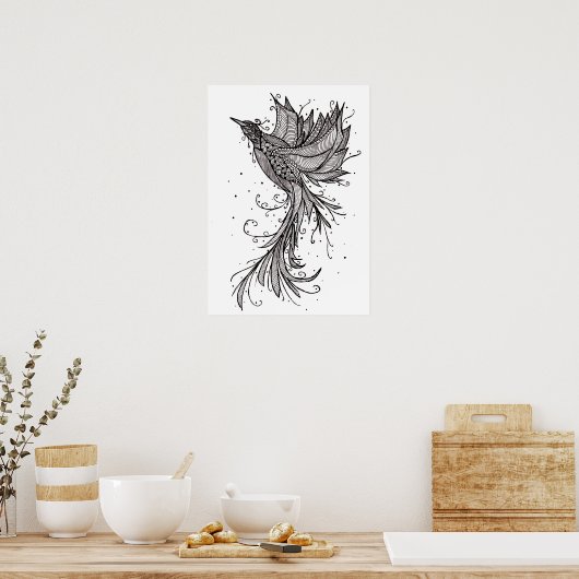 Rising Phoenix Lineart Poster (Keuken)