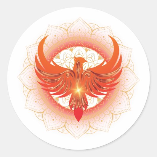 Rising Phoenix Mandala Ronde Sticker (Voorkant)