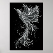 Rising Phoenix wit op zwart Poster (Voorkant)