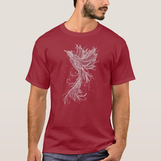 Rising Phoenix witte lijntekening T-shirt (Voorkant)