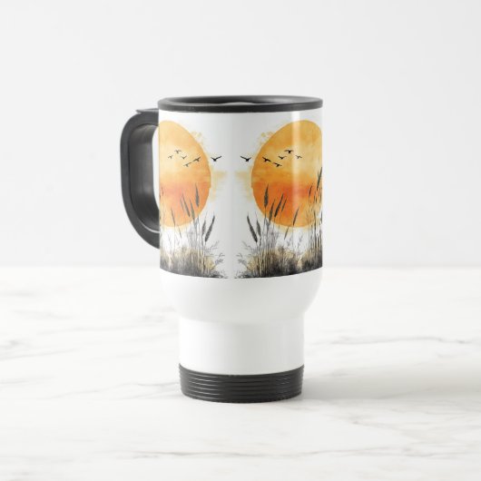 Rising Shining Sun Birds Strandgras Reisbeker (Voorkant links)