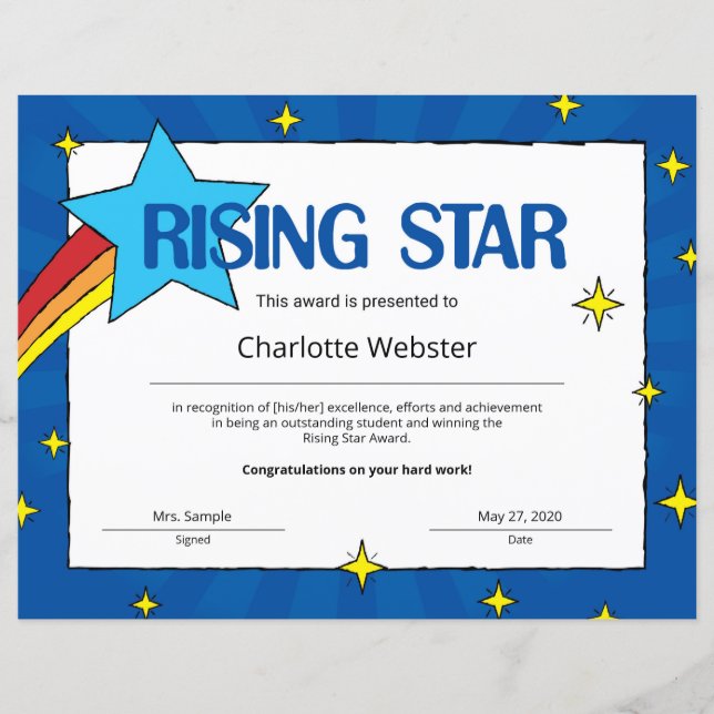 Rising Star Student Recognition Certificates (Voorkant)
